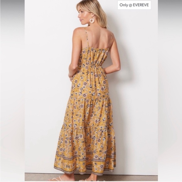 Evereve Collette floral spaghetti strap maxi  yellow adjustable straps sundress - Picture 3 of 11